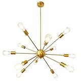 LynPon Lampadario Sputnik Moderna Cucina Color Ottone Oro 12 Luci Camera da Letto Dorato Plafoniera Vintage per Soggiorno, Altezza Regolabile