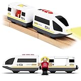 DxxD Trenino Elettrico per Bambini, Trenino Legno Giocattolo Bambini, Treno Intercity Suono e luce con Figure per Ferrovia, Locomotiva ad Azione a Batteria Compatibile con Thomas Brio, 3+ Anni, Bianco