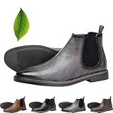 ZHCBAUA Stivaletti Chelsea da uomo, in pelle, casual, alla caviglia, classici, comodi, eleganti, per ogni occasione, senza lacci, Chukka, Chelsea, Grigio, 44 EU
