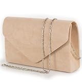 Emila Pochette beige scamosciato elegante donna da cerimonia Borsa a mano piccola Clutch da sera borsetta per ragazza signora party leggera con tracolla in catena Tessuto scamosciato Beige