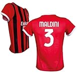 AC Milan Maglia Maldini 3 Replica Ufficiale 2024/25, Rossonera a Strisce (IT, Testo, S, Rosso)