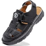 GURGER Sandali Uomo Estivi Punta Chiusa Sportivi Sandali da Trekking in Pelle Nero 47