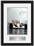 Poster A4 autografato da Ayrton Senna Racing Driver World Champion, con cornice nera
