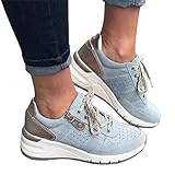 ORANDESIGNE Sneakers Zeppa Donna Scarpe da Ginnastica Basse Tennis Sportive Fitness Scarpe con Zeppa Interna Tacco Casual Moda A Azzurro 39 EU