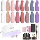 ROSALIND Kit Semipermanente Unghie con UV LED Lampada, 8+2 Pezzi Smalto Semipermanente Unghie Bianco Rosa Blu Viola, Kit Per Unghie Soak Off Manicure Regalo per Principianti