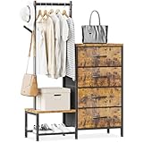 ODK Cassettiera Camera da Letto 3 in 1, con un Appendiabiti da Terra, Doppia Scarpiera e Due Ganci per Cappotti, con 4 Cassetti in Tessuto, Adatto a Camere da Letto e Ingressi, Colori Vintage