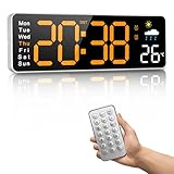 Orologio da Parete Digitale, Orologio Digitale da 12" con Telecomando, Ora e Temperatura Settimana, Bollettino Meteorologico, Timer, Auto-oscuramento, per Soggiorno/Aula/Palestra/Chiesa/Negozio/Garage
