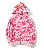 Yumenam Uomo Felpa con Cappuccio Stampa Testa di Squalo Cerniera Giacca con Cappuccio Cardigan Manica Lunga Hip Hop Tops Sweatshirt Camouflage Cappotto con Cappuccio