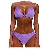 Generico Costume Donna Due Pezzi Curvy Sexy Vita Alta Bikini Set Spiaggia Push Up Scollo a V Brasiliano Beachwear Surf Regolabile Vacanza Costume Piscina Hot Classico Coordinati Costumi da Mare