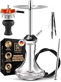 Kit Narghile Completo M.Rosenfeld in Acciaio Inox - Shisha Professionale Alta Qualità con Tubo 150cm, Accessori Inclusi: Pinze e Testa