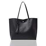 SSKHE Borsa tote nera con tasca interna, grande capacità, impermeabile, moderna, in pelle morbida, per lavoro, scuola, shopping, tempo libero, per donne, Nero , One Size