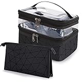 Set di 2 Pochette Donna Trucchi Grande Pochette Porta Trucchi da Borsa Trucco Cosmetica da Viaggio Astuccio Trucchi Portatrucco Trousse Trucchi Beauty Case Ragazza | Nero & Trasparente
