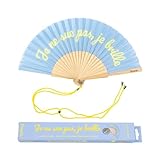 Fisura - Originale ventaglio Je ne Sue PAS, Je Brille Francese. Ventilatore a Mano in Legno Moderno e Divertente. Ventaglio Blu e Giallo. Si Illumina al Buio. 42,5 x 23 cm.