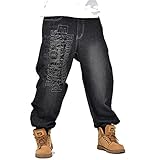 Veroders Sciolto Hip Hop Jeans - Casual Rilassato Baggy Ricamato Chiusura Skateboard Sport Cerniera Denim Pantaloni per Maschio, Vd-1769nero, 52