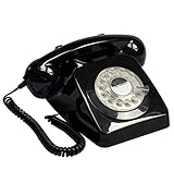 GPO 746 Rotary Telefono Fisso Retro anni ‘70, Telefono Classico con Interruttore per Suoneria, Cavo Arricciato, Suoneria a Campanello Originale, per Casa e Hotel, Nero