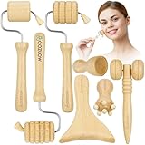 COZLOW Strumenti per massaggio facciale in legno (set da 7 pezzi), kit massaggiatore viso in legno Gua Sha per lifting viso, drenaggio linfatico, cura della pelle e anti-invecchiamento
