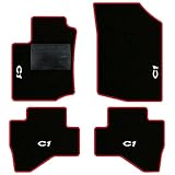 QUEMAR Tappetini Auto compatibili con Citroen C1 2005-2013 / Kit Tappeti in Moquette e Gomma su Misura (Set 2 Anteriori + 2 Posteriori) / Ricami e Colori Personalizzati (Bordo Rosso, 4 Ricami)
