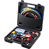 VEVOR Set di Manometro del Refrigeranti a 4 Vie per R134A R410A R22 dell'Aria Condizionata Uso Automobilistico, Set Indicatore del Collettore AC 3 Adattatori per Refrigeranti con Valigetta 31x30x8,5cm