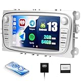 CAMECHO 2+64G Android 13 Autoradio con CarPlay/Android Auto per Ford Focus mk2 Mondeo Cmax Galaxy Smax,7 Pollici HD WiFi GPS Bluetooth RDS/FM EQ Mirror Link(Argento)
