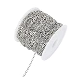 10 m Catene per Collane Fai da Te, 2 mm Catenina Argento Rotolo, Rotolo di Catena per Gioielli, Catena Maglia Ovale, Catene per Collane Acciaio Inossidabile, per la Creazione di Gioielli (Argento)