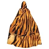 NEZIH Mantello in maschera carniva a lunghezza intera con cappuccio per adulti, mantello da vampiro e strega, 185 cm XXL, motivo a righe tigre
