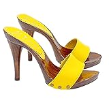 Kiara Shoes Zoccoli da Donna Tacco 12 cm con Fascia in Pelle Gialla - KM7203 Giallo (Giallo, Numeric_38)