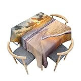 Fasbuy Tovaglia Antimacchia Quadrata, Motivo Vista Mare 3D Tovaglia da Tavolo Quadrata Resistente ai Liquidi Copritavolo Moderno Copri Tavolo per Cucina, 4 Molla (Alba,140x140cm)