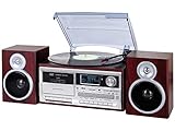 Trevi TT 1072 DAB Giradischi Vintage 25W Tre Velocità (33, 45, 78 Giri) con CD, USB, AUX-IN, Cassette e Radio Digitale, Impianto Stereo All-in-One con Funzione Encoding e Presa Cuffia, Legno