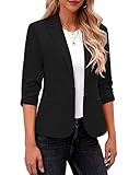 Roskiky - Blazer da donna, elegante, giacca, manica 3/4, da affari, casual, abiti per il lavoro, Nero , M