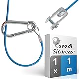 valonic cavo di sicurezza per rimorchi e caravan, 1 m, blu, con moschettone, carico di rottura 250 kg, cavo di sicurezza con testa a forcella (grillo), corda di strappo