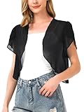 BALAYSIER Cardigan Donna Maniche Corte Bolero Donna Estivo Coprispalle Elegante in Chiffon per Matrimonio e Cerimonia(Nero,M)