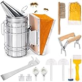 MUYIRTED Set Di Attrezzi Per Apicoltura Da 13 Pezzi, Affumicatore Apicoltura In Acciaio Inox, Pinza Per Telaio Per Alveare, Guanti Da Apicoltura, Valvola Saracinesca Per Honey (A02)