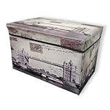 GARGIX PUFF POUF CONTENITORE QUADRATO ECOPELLE PANCA BAULE STAMPA LONDRA PARIS (DIV-8, 49cm X 30cm)
