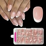 ZAHRIVA French Press On Nails Short Almond, Tips per Unghie Corte a Copertura Totale per Unghie in Gel, Unghie Finte Unghie Acriliche (French Arc Round Bianco, 120 Pezzi)
