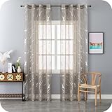 GIRASOLE HOME Coppia Tende Filtranti Fantasia Argentata Effetto Marmo 2 Pannelli da 140x285cm con Occhielli, Tortora