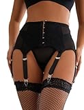 comeondear Reggicalze Donna Hot Curvy Taglie Forti Vita Alta con 6 Clips Regolabile Reggicalze Sexy in Pizzo con Perizoma Giarrettiera Trasparente per Calze Autoreggent Completo Intimo Nero,M-L