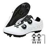 Surwin Scarpe Ciclismo MTB Uomo Donna, Scarpe Mountain Bike Unisex Traspirante Antiscivolo con 2 Bulloni e Tacchetti, Sneakers con Design Fibbia Girevole, 36EU-47EU (Bianco A,39)