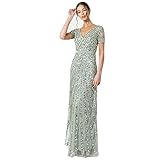 Maya Deluxe Maxi Abito da Donna con Paillettes, a Maniche Lunghe, Scollo a V, Vita Alta Impero e Taglio Lucido Vestito per Damigella d?Onore, Giglio Verde, 40 EU (12 UK)