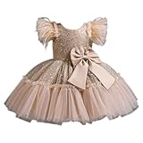 Yhong Vestito Tulle Tutu Sera Damigella Ragazza Neonata Maniche Corte Vestito da Cerimonia Nuziale Elegante Abito da Festa Champagne 2-3 Anni