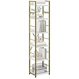 YITAHOME Libreria a 6 ripiani, libreria industriale, struttura in metallo e ripiani in legno, scaffale alto con 4 ganci, scaffale per libri e organizer per soggiorno, casa, ufficio, oro