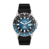 Fossil Orologio GMT blu da uomo, movimento a tre lancette con data e cinturino in acciaio inossidabile o in silicone, 46 mm, Blu
