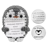 qianduoduo Pinguino Positivo Italiano,Pinguino di Supporto Emotivo,Mini Divertente Pinguino Positive Idea Regalo per Bambini, Famiglia,Coppia, Amici, Lavorata a Maglia by