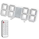 GiReich Orologio da Parete Digitale a LED 3D, 12/24 ore Display Data/Temperatura, Dimmerabile, con Telecomando, Luce Notturna con USB, Sveglia Ricaricabile, Ideale per Casa, Ufficio, Hotel(Bianco)