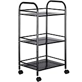 BAKAJI Carrello Portaoggetti in Metallo per Bagno Cucina Parrucchiere o Estetista 4 Ruote Girevoli, 3 Ripiani, Dimensioni 40 x 35 x 75cm, Carrellino Multifunzione 3 Livelli (Nero)