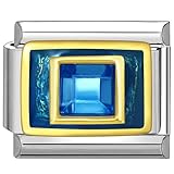 Quiges - Modulo Charm Link in stile italiano da 9 mm in acciaio inox Zircone blu zaffiro per bracciali in stile Italian Links