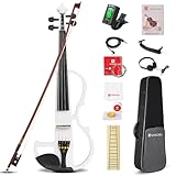 Vangoa Elettrica Silenzioso Violino 4/4 Full size Legno D'acero Violini per Principianti Studenti Adulti Adolescenti con Kit di Partenza, Bianco