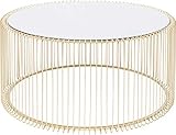 Kare Design tavolino Wire Uno, Ottone, diametro 80 cm, tavolino, tavolino da salotto, struttura in acciaio, piano in vetro, rotondo