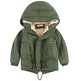 amropi Bambini Ragazzi Cappuccio Parka Inverno Giacca Foderato in Pile Caldo Cappotti (Verde,8-9 anni)