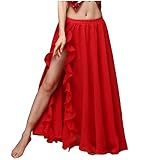 Baisdan Gonna Lunga per Danza del Ventre, in Chiffon, con Spacco, per Pratica di Danza, Rosso, Taglia Unica