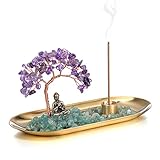 JOVIVI Portaincenso Bastoncino Soprammobile con Albero della Vita in Chakra Pietre, Bruciatore Incenso Ceneri con Statua di Buddha Piccola, Ornamento Decorativo Interni Casa Reiki Guarigione-Ametista